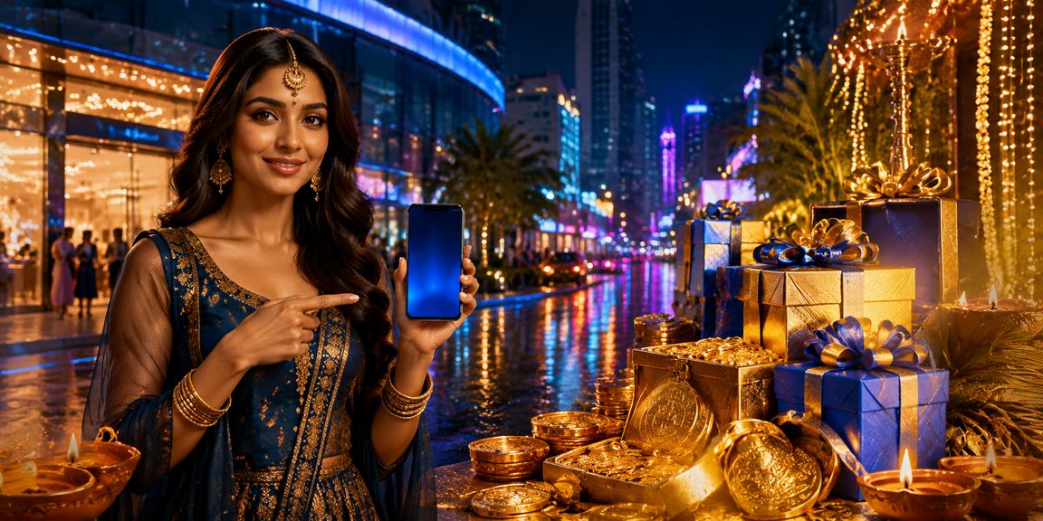 Colorful Diwali festival celebration with auspicious bonus offers